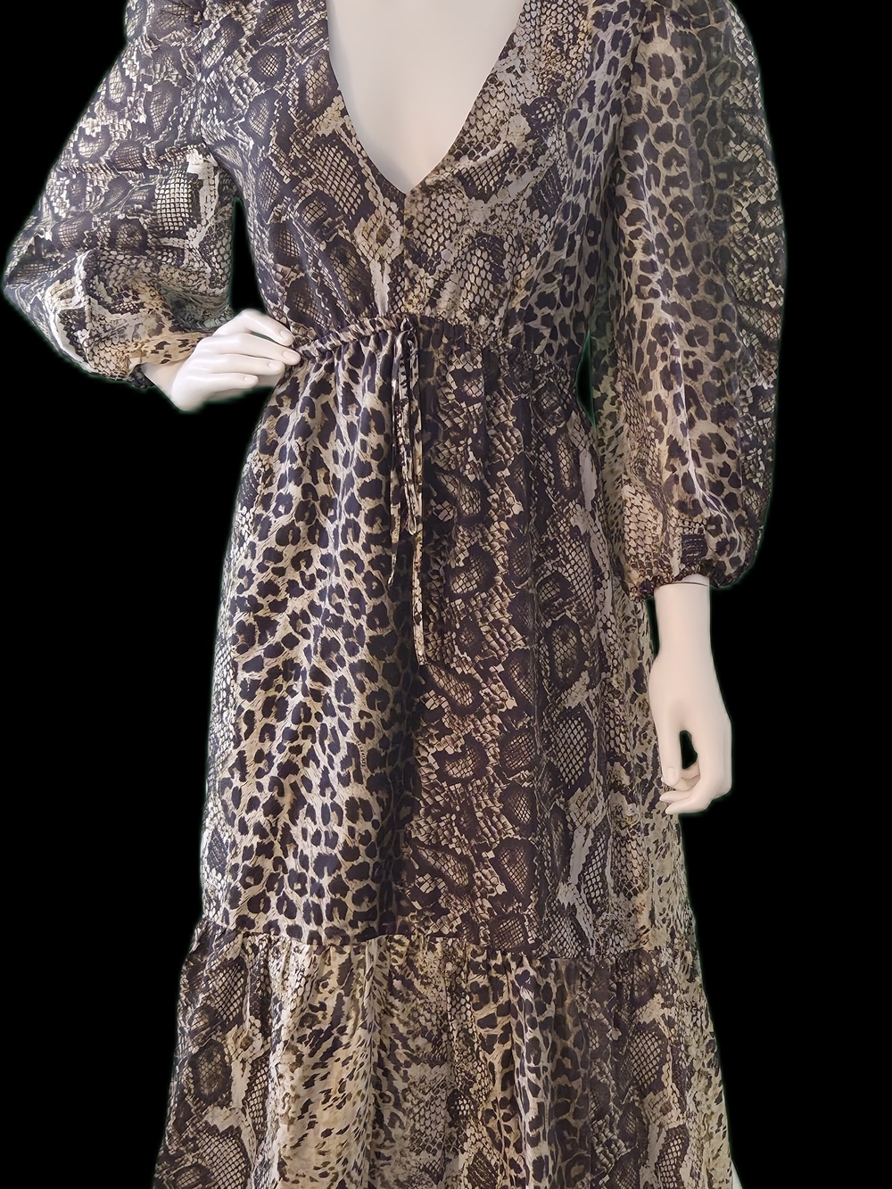 AllSaints Brown Animal-Print V-Neck Maxi Dress